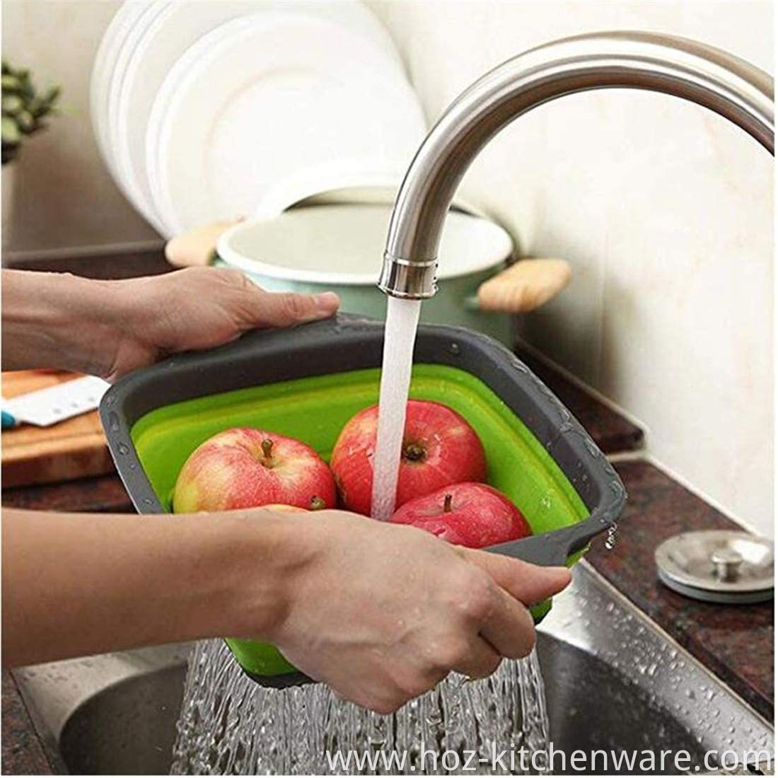 Kitchen Foldable Strainer Collapsible Colander Space-Saver HOZ Folding Silicone Strainers for Draining Pasta Vegetable Fruit